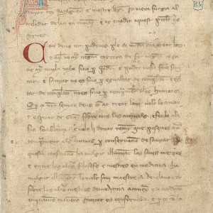 9. Foreword by Berenguer Sarriera in manuscript M of the Catalan translation of Arnald’s 'Regimen of Health' (Madrid, BNE, MS 10078, f 3r).