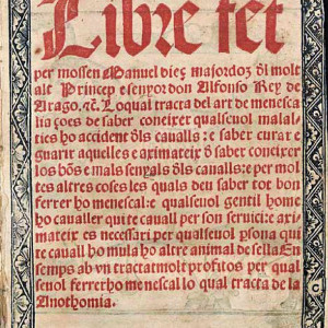 21. Segona portada de la segona edició de la retrotraducció al català del 'Llibre de la menescalia' de Manuel Díez (Barcelona, Joan Giglo i Dimes Bellestar, 1523).