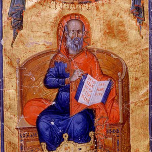 2. Hipòcrates, en una compilació bizantina d'obres a ell atribuïdes (París, Bibliothèque nationale de France, ms. Grec 2144, f. 10v, Constantinoble, c. 1335-1345)