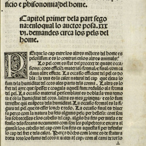 11. Inici de la segona part de l'obra, sobre la fisiognomonia, en la traducció catalana impresa el 1499: “Comença la segona part... de les coses circa la composicióe phisonomia de l'home”.